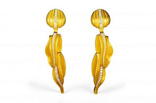 A Pair of Kieselstein-Cord Gold and Diamond Sculptural Drop Earrings
