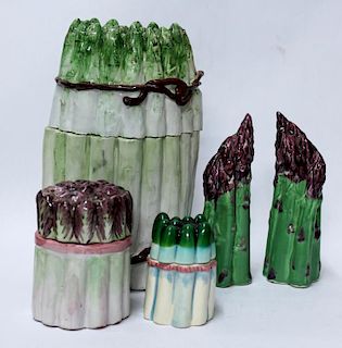 Group of 4 Hand-Painted Ceramic Asparagus Items