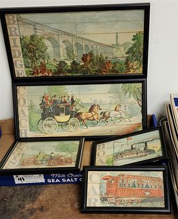 TRAY 5 FRAMED 19TH C 1885 PUZZLES BELONGING TO THEIR GRANDFATHER SILAS CANE CARPENTER 2 8"X 15", 8"SQ, 5-1/2"X 8", 4-1/2"X 8"