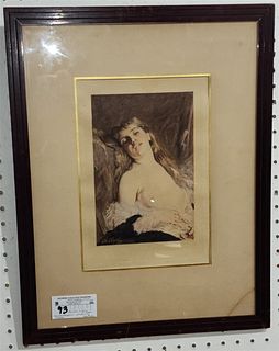 FRAMED ETCHING OF A WOMAN LES ANDELYS SGND BY CHAPLIN IN THE PLATE GAUJEAN D' APRES CHAPLIN 12-1/4" X 8-1/4" W/FRAME 21-1/4" X 16-1/2"