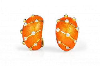 A Pair of Tiffany & Co. By Jean Schlumberger Enamel, Gold and Diamond Earrings