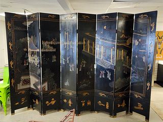 CHINESE LACQUER 8 FOLD 2 SIDED SCREEN 7'10"H X 18"W EA SECTION
