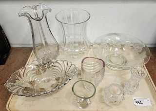 TRAY PRESSED GLASS, BOWLS, VASES