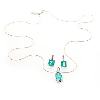 Emerald, Diamond, 14k White Gold Jewelry Suite