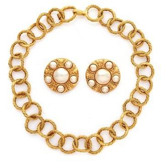 Gold-Tone Necklace and Pair of Ear Clips, Chanel