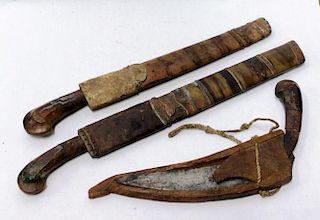 3 Vintage Ethnic Tribal Knives in Scabbards