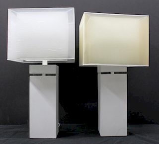 Pair of White Laminate & Lucite Tabletop Lamps