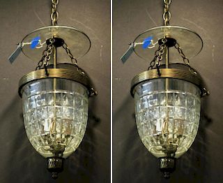 Pair of Colonial-Style Bell Jar Hall Lanterns