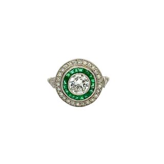 1.80 Ctw in Diamonds & Emeralds Platinum Target Ring