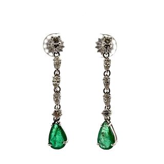 2.65 Ctw in Diamonds & Emeralds 18k Gold Drop Earrings