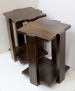 Pair of Contemporary Stained Wood Lamp Tables