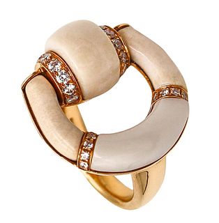 Gucci Milano Horsebit Ring In 18K Gold With Diamonds & Jasper