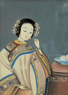 Verre Eglomise Portrait of a Young Chinese BeWoman