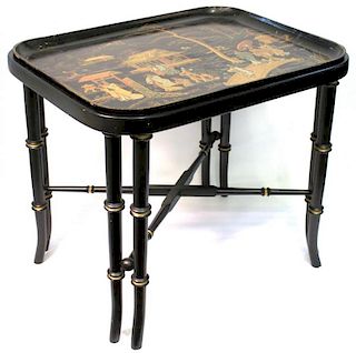 French Lacquered Papier-M-ch- Japonisme Tray Table