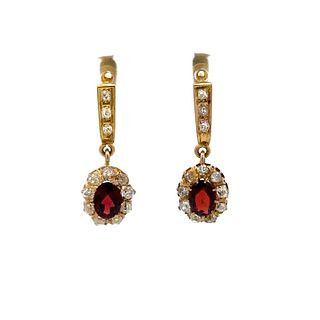Antique 18k Gold Earrings with Garnets and Diamonds