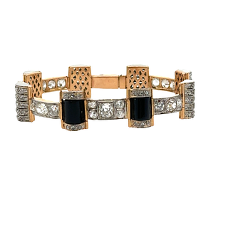 Art Deco 18k Gold & Platinum Bracelet with Diamonds & Onyx