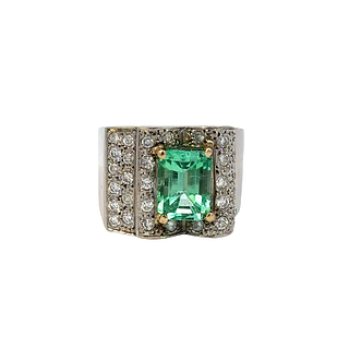 3.0 Ctw in Diamonds and Emeralds 18k Gold Ring
