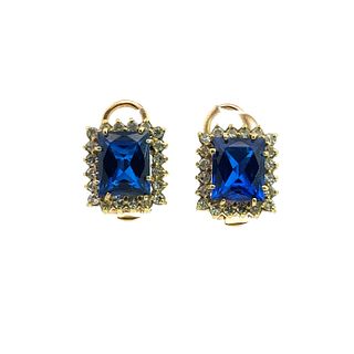 Synthetic Sapphires and Diamonds 18k Gold Earrings