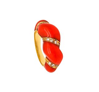 Francesco Passaretta Coral Ring In 18K Gold With Diamonds