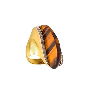 Sculptural Cocktail Ring in 18K Gold With Diamonds & Tiger Eye