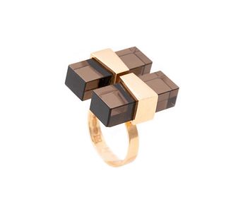 Kaunis Koru Finland Geometric Ring In 14Kt Gold With Smokey Quartz