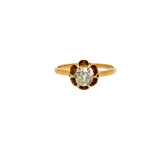 Antique 18k Gold Engagement Ring with Old European-cut Diamond