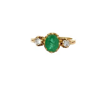 Antique 18k Gold Ring with Emerald and Diamonds
