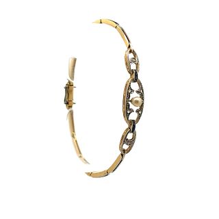 Art Deco Diamonds & Pearl 18k Gold Bracelet