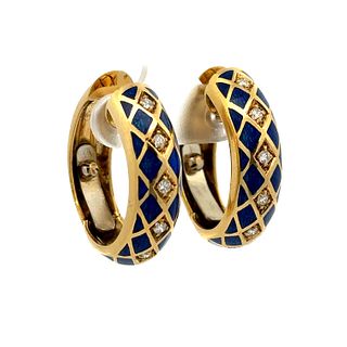 18k gold Hoop Earrings with Diamonds and Enamel