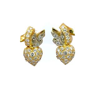 18k Gold Heart Earrings with Diamonds