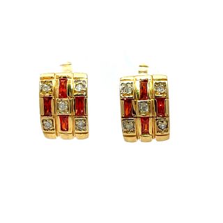18k Gold Earrings with Diamonds and Garnets
