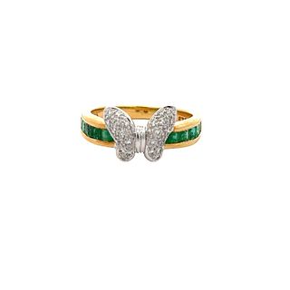 Diamonds & Emeralds 18k Gold Butterfly Ring