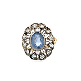 Antique 18k Gold & Platinum Ring with Sapphire & Diamonds