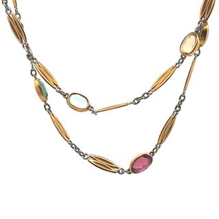 Antique 18k Gold Necklace with multicolor gemstones