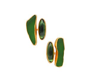 Betsy Fuller Clip Earrings In 24K Gold With 10.68 Cts In Tourmalines