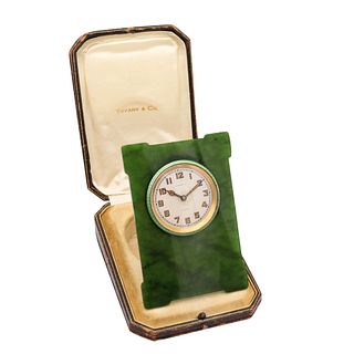 Tiffany & Co. Art Deco 8 Days Jade And Green Enamel Easel Back Desk Clock