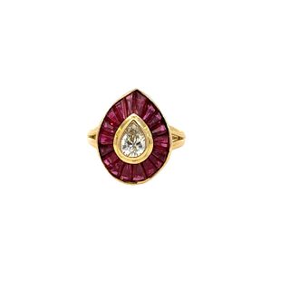 3.95 Ctw in Diamond and Rubies 18k Gold Ring