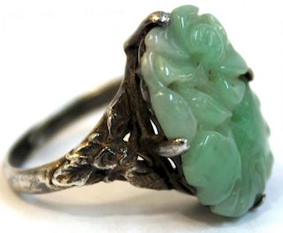 Silver & Carved Jadeite Vintage Ring