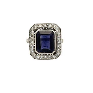 Art Deco Platinum Ring with Tanzanite and Diamonds