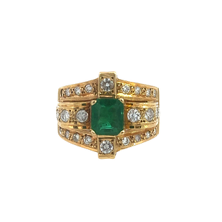 2.20 Ctw in Diamonds & Emerald 18k Gold Ring