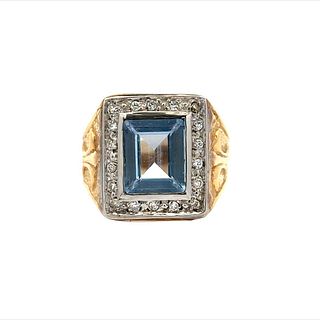 Blue Topaz & Diamonds Cocktail Ring in 14k Gold 