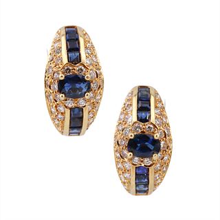 Sapphires & Diamonds 18k Gold hoop Earrings