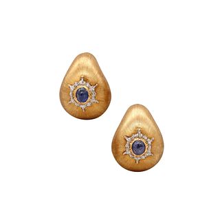 Buccellati Milano Clips Earrings In 18K Gold With Ceylon Sapphires