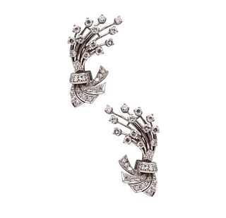 Art Deco Platinum Clips Earrings With 2.88 Cts In VS Diamonds