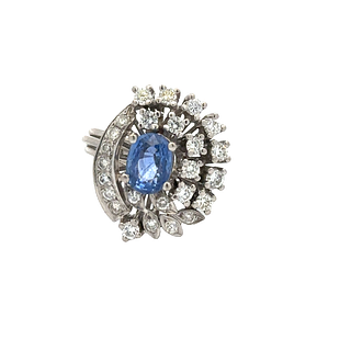 Antique Platinum Cocktail Ring with Sapphire and Diamonds