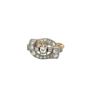 Art Deco Platinum & 18k Gold Ring with Diamonds