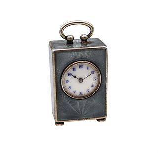 Edwardian 1908 Miniature Travel Clock With GuillochÃ© Enamel In Sterling