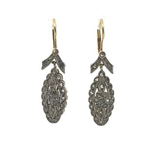 Victorian 14k Gold and Platinum Drop Earrings with Diamonds