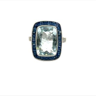 Aquamarine, Sapphires & Diamonds Platinum Cocktail Ring