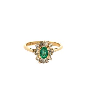 14k Gold Cocktail Ring with Diamonds and Emerald